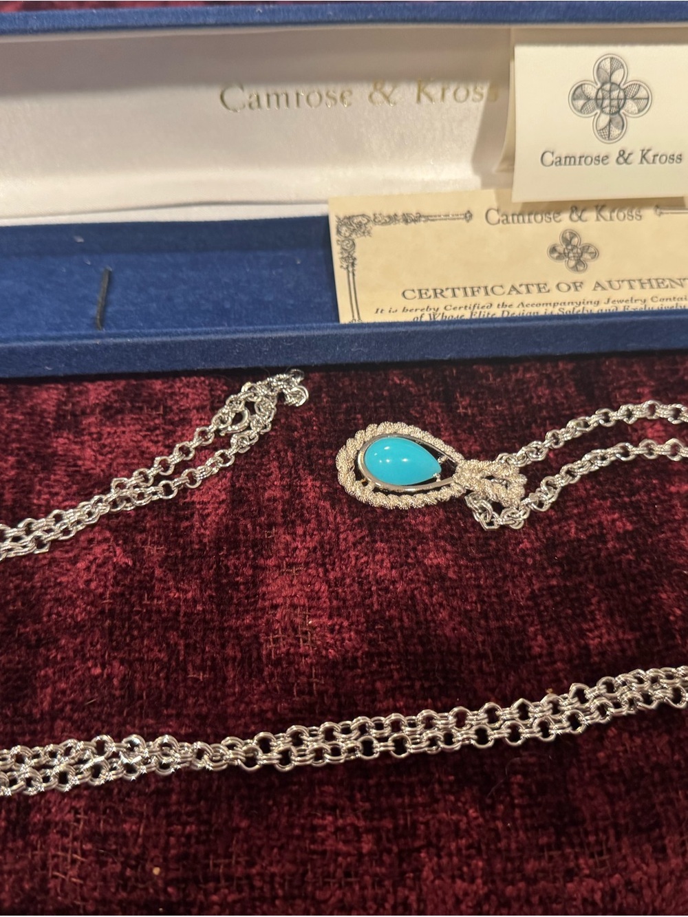 Silver Necklace with Turquoise Teardrop Pendant